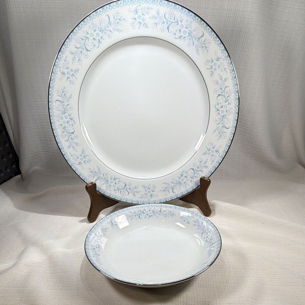 Vintage Oxford Japan Blue Lace 505 Fine China 12" Platter & 7.5" Matching Bowl